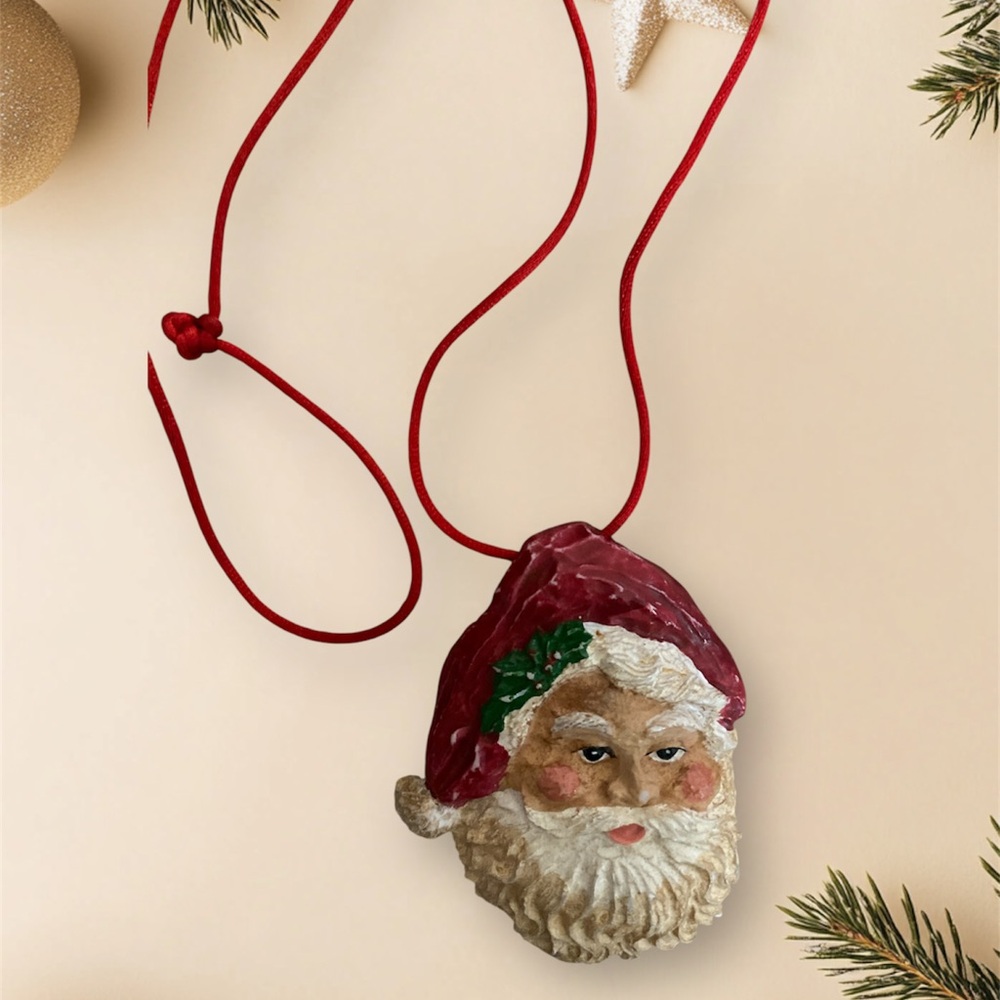 Festive Santa Pendant Necklace - Red and Gold